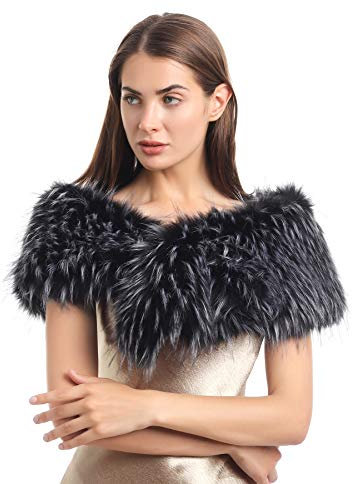 soul young Col Fausse Fourrure Femmes Hiver Dames Echarpe Etoles Châle(120CM,Noir&Blanc)