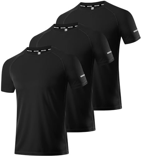 3er Pack Sportshirt Herren, Outdoor Laufshirt Kurzarm Sommer Mesh Funktionsshirt Fitness Shirt Atmungsaktiv Kurzarmshirt Sports T-Shirt Trainingsshirt Gym Shirt für Männer Black-3P05-2XL