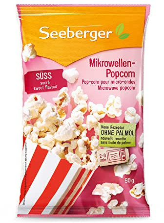 Seeberger Mikrowellen-Popcorn süß 25er Pack: Popcorn-Mais fertig zubereitet - ohne Palmöl - für besondere Genussmomente, vegan (25 x 90 g)