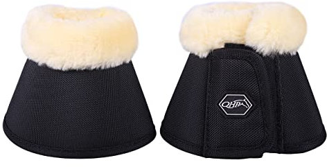 QHP Hufglocken Springglocken Ontario mit Fellimitation und Klettverschluss (L, Schwarz)