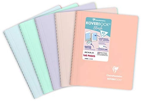 Clairefontaine 366781C - Packung mit 5 Heften Koverbook Blush mit Spiralbindung, DIN A5, 14,8x21cm, 80 Blatt liniert, 90g, farbig sortiert, 1 Pack