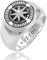 Kuzzoi Siegelring Herrenring rund, massiv 15 mm breit in 925 Sterling Silber, schwarz oxidiert mit Kompass Symbol, Ring für Männer in der Ringgröße 62, 0605832820_62