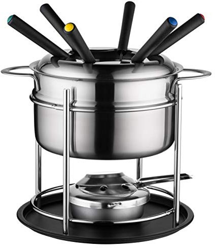 MÄSER 931896 Fondue Set für 6 Personen, ideal für Fleischfondue, 11-teiliges Fondueset inklusive Fonduegabeln und Fonduebrenner, im hübschen Geschenkkarton, Edelstahl, 1.7 liters