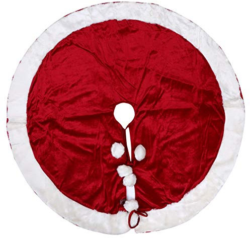 BESPORTBLE Plüsch Baumdecke 120cm Weihnachtsbaumdecke Rot Baumrock Weihnachtsbaum Unterlage Christbaum Decken Tannenbaum Teppich für Weihnachtsschmuck Xmas Deko