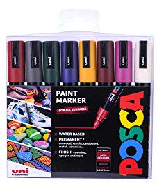 Posca PC-5M Permanent-Marker auf Wasserbasis, Premium-Mittel-Spitze für Kunst und Handwerk, Verwendung auf Holz, Metall, Papier, Karton, Glas, Stoff, Keramik und Stein, 8 Stück
