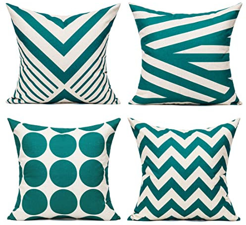 All Smiles Türkis-Blaugrün-Couch-Akzent-Kissenbezüge, 40,6 x 40,6 cm, Set mit 4 Stück, Outdoor für Sofa, Terrasse, moderne Dekoration