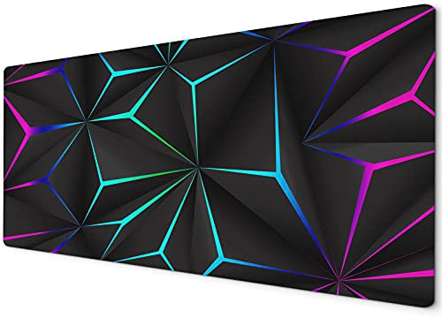 Geometric XXL Gaming Mouse Pad - 60 x 30cm, Black & Neon Pink Teal