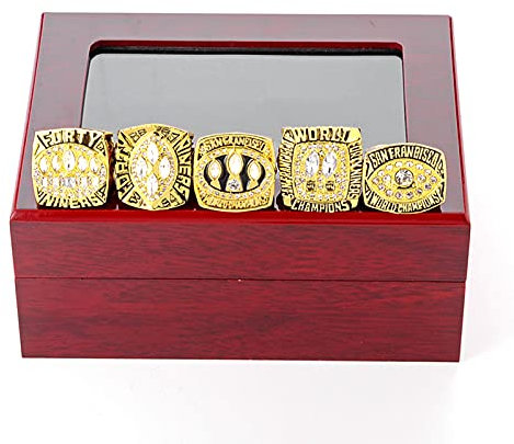 WOSHUAI 5 Rugby San Francisco 49ers Replica Championship Ring Set, Mit Deluxe Holzkiste, Geschenke FüR Jugendliche Kinder Herren Jungen Damen GrößE 11