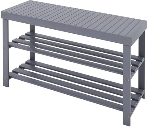 Unibos Bamboo Shoe Rack Bench, 3-Tier Shoe Organizer Storage Shelf for Entryway Hallway Bathroom Living Room