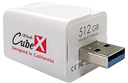 PioData iXflash Cube 512GB Dispositivo di archiviazione foto Apple MFi Certificato USB Tipo A per iPhone e iPad, Backup automatico foto e video