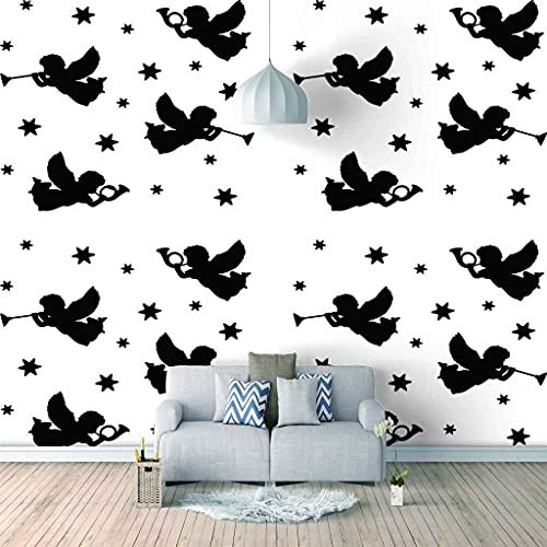 QMWZZV Papier Peint Panoramique 3D Photo Murales Dessin Animé Petit Ange Noir Peinture Murale Auto-adhésif Toile Geant Poster 250x175 cm Pour Salon Chambre Ados Chambre de Bébé Décoration Murale