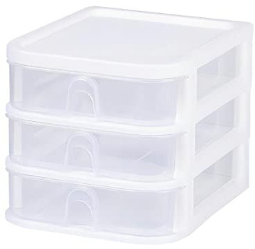 Beruyu Small Plastic Storage Drawers Tower 3 Tier Drawers Storage Unit White Transparent Desktop Organizer for Home School Office Organization