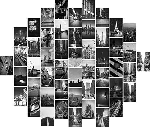 通用 Collage-Set – schwarz-weißes Wand-Collage-Set, ästhetische Bilder, 50 Stück, 10,2 x 15,2 cm, Wand-Schlafsaal, Raumdekoration für Grills, Jungen, Wohnheim-Foto-Display, VSCO-Poster für Bar