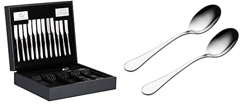 Viners Eden Cutlery Set | Elegant Mirror Polished Flatware in Wooden Canteen Gift Box, 44 Piece, stainless_steel & Select 18.0 Stainless Steel Serving Spoons, Set of 2, Silver, 2 PCE