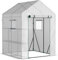 Outsunny Invernadero de Jardín 143x143x195 cm Vivero Casero de Acero con 4 Estantes Puerta y 2 Ventanas Enrollables para Cultivos Plantas Macetas Flores Patio Exterior Blanco