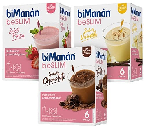 BiManán Pack de Batido Sustitutivo Sabor Chocolate + Vainilla + Fresa