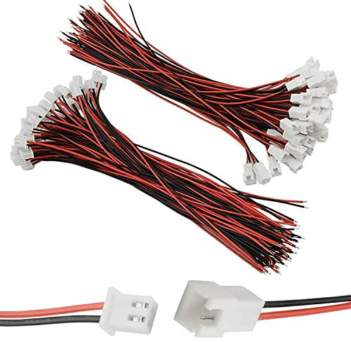 RUNCCI-YUN 100Pcs(50 Pairs)JST Connector,2.54mm 2 Pin JST Cables Connector,JST-XH Male&Female Connector with 20 cm Cable Electrical Connector