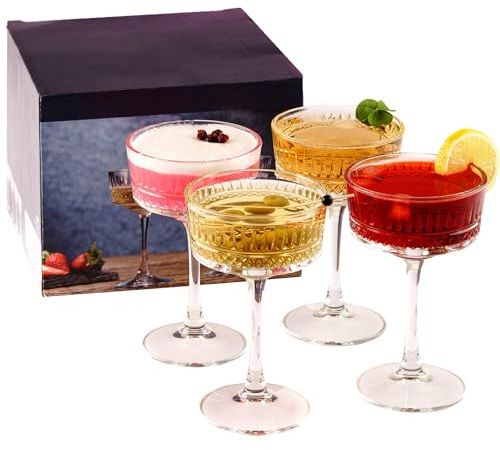 the mask el turko Vintage Coupe Glasses Set of 4, Champagne, Cocktail, Martini, Wine Glasses, Long Stem Glassware, (8.8oz/260ml) (4 Pack)