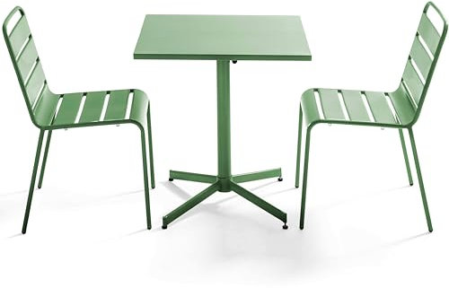 Oviala Palavas Gartenmöbel-Set, quadratisch und 2 Stühle, Metall, Kaktusgrün
