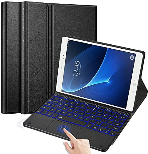 QYiiD Beleuchtete Tastatur Hülle mit Touchpad für Galaxy Tab A 10.1 2016 (SM-T580 / T585), Abnehmbare Kabellose Bluetooth QWERTZ Tastatur mit Schutzhülle/Trackpad für für Galaxy Tab A 10.1, Schwarz