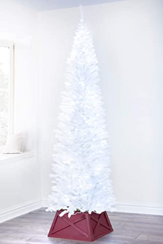 Christmas Tree World | The White Pencil Christmas Tree 6ft Pre-lit with 350 Bright White LED Lights | Bushy and Luxury Quality PVC Tips | Easy to Assemble and Take Down