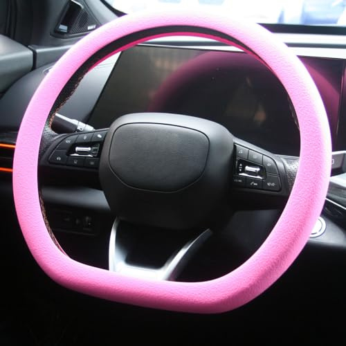 SEGADEN Leather Texture Soft Silicone Car Steering Wheel Cover Universal Anti-Slip Design 14-16 inch Protective Case Pink