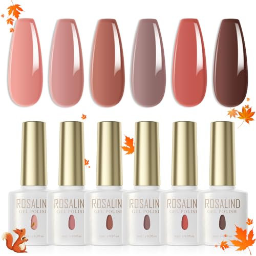 ROSALIND UV Nagellack Set Jelly 6 Farben Nude Rosa Braun Transparent Gel Nagellack Set Farbgel für Gelnägel UV LED Nail Gel Polish Für UV Lampe Gel Nagel Jelly Salon Design 6ml
