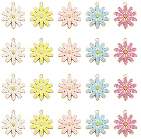 Julie Wang 20 Stück Zink Legierung Mixed Color Emaille Blume Charms Chrysantheme Design Anhänger für Halskette Ohrringe Schlüsselanhänger Schmuck machen