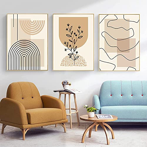 GHJKL Moderne Bilder Boho DekoWanddeko für Wohnzimmer Schlafzimmer, Abstraktes Premium Poster Set - Ohne Rahmen… (Beige, 40X60cmX3pcs)