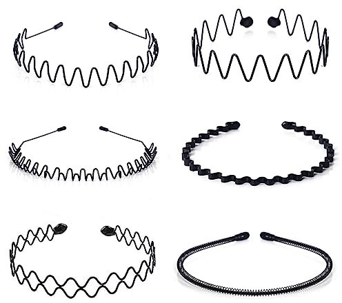 Herren Sport Haarbänder für Männer, Anti-Rutsch Sport Mode Stirnband, Metall Haarband für Männer, Haarreifen für Outdoor Sport, Hochzeiten und Alltag (6 Stück)