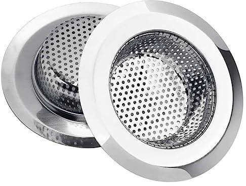 2PCS Kitchen Sink Strainer, Stainless Steel Bathroom Basin Plughole Metal Drain Filter, Anti-Clogging Dishwasher Hair Catcher safety Plug Holes Strainer Cover Drainer Strainers for Kitchen Sink Drain
