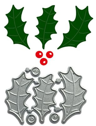 JIHFOHHA Fustella in metallo a forma di foglia verde rossa con agrifoglio natalizio, per fai da te, scrapbooking, album decorativi, creazione di biglietti