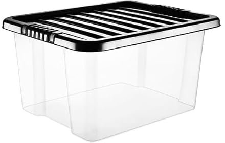 VTL® PLASTIC STORAGE BOXES WITH LID - BLACK LID - 17 SIZES - HOME - BEDROOM - GARAGE - OFFICE - SCHOOL - STORAGE - NESTABLE - STACKABLE (35 LITRE, SET OF 5)