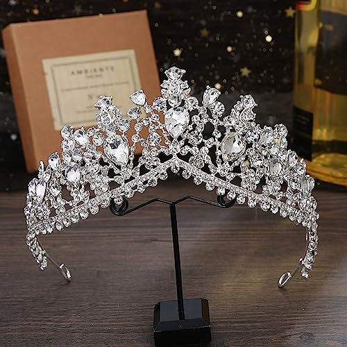 Damen-Kristall-Tiara, Luxuriös Und Elegant, Diamant-Barock-Kronen-Kopfschmuck Für Hochzeiten, Bar Mizwa, Junggesellinnenabschied, Bühne, Geburtstagsfeiern, Feiern, Abschlussbälle, Silber, Verstel