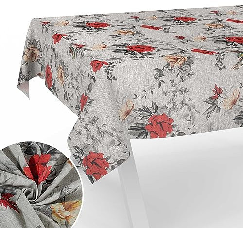 Stoff Tischdecke Tischwäsche Textil Tischtuch Baumwolle Polyester Gewebe abwaschbar pflegeleicht, in rund oval eckig Flora 160x140cm Schnittkante