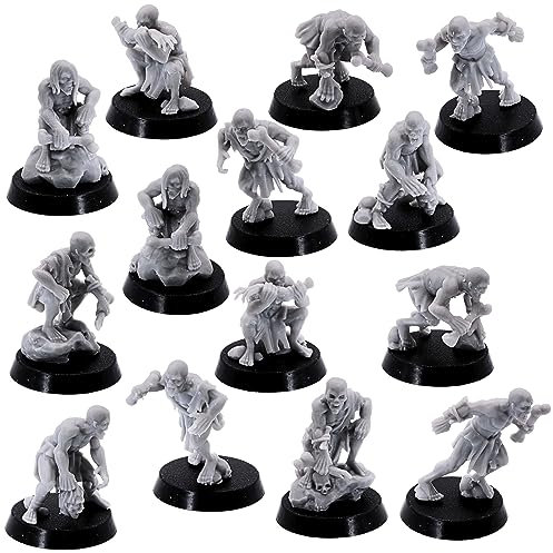 Undead Ghoul Miniatures – 14 Flesh-Eating Creatures for RPGs & Tabletop Wargames | 32mm Scale Horror Monsters | Compatible with DnD, Pathfinder | Highlands Miniatures | Resin Unpainted Figures