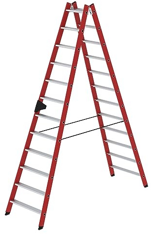 PROREGAL Stufen-Stehleiter | beidseitig begehbar | GFK/Alu 2x12 Stufen | Leiter, Teleskopleiter, Trittleiter, Bockleiter, Sprossen-Doppelleiter