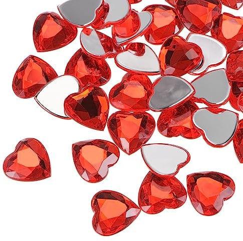 sourcing map 40 Stück Herzförmige Strasssteine Knallrot 15mm | Glitzersteine zum Basteln und Rhinestones, Für DIY Basteln Perlen Hochzeit Party