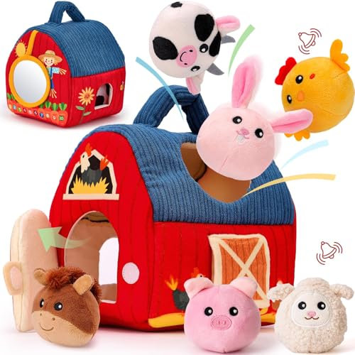 hahaland Baby Spielzeug 6-12 Monate,Bauernhoftiere & Bauernhof Montessori Sensorisches Spielzeug mit Scheune,Rassel,Spiegel - Kinder Lernspiele & Motorikspielzeug als Ostergeschenk für 1 2 Jahre