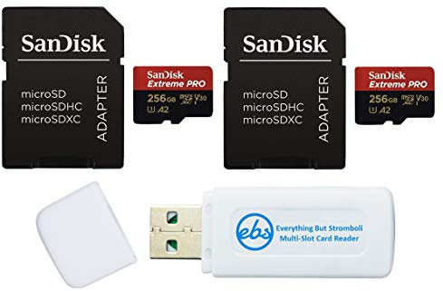SanDisk Extreme Pro Lot de 2 cartes mémoire microSDXC 256 Go compatibles avec caméra d'action GoPro Hero 12 Noir (SDSQXCD-256G-GN6MA) U3 V30 avec 1 lecteur de carte micro SD et SD Everything But