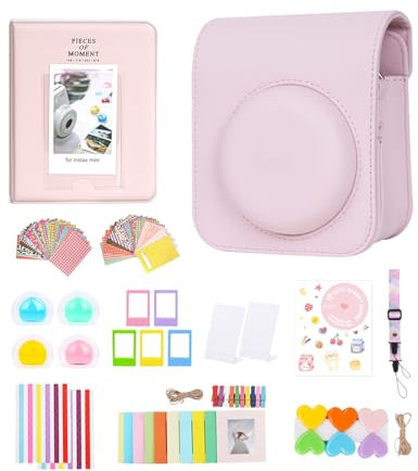 Aisnyho 12 in 1 Accessories Kit for Fujifilm Instax Mini 12 Camera with Camera Case+Photo Album & Frames+DIY Sticker+Wall Hanging Frame+Colored Filter+L Tabletop Frame (Blossom Pink)