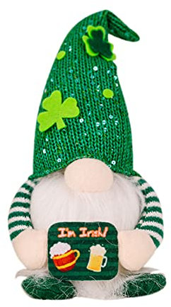 GBEN St. Patrick's Day Plüschtier Frühling Irischer Deko Shamrocks Figur Irischer Figuren Puppe mit Kleeblatt Deko St. Patrick's Day Deko Accessories Irland Deko Wichtel