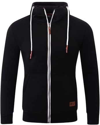 Reslad Sweatjacke Herren Kapuzenpullover | Hoodie Männer Zipper Pullover mit Kapuze Bequeme Baumwolle RS-1006 Schwarz 3XL