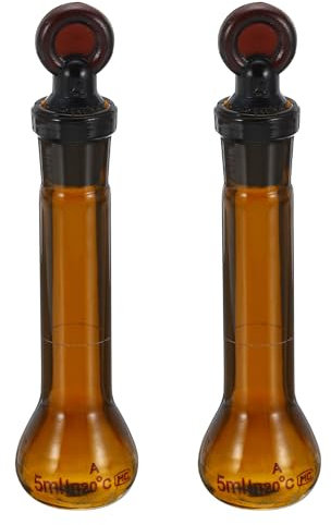 PATIKIL 5ml Volumetric Flask, 2Pcs 3.3 Borosilicate Glass Graduated Volumetric Measuring Flask with Glass Stopper Tolerance 0.30ml for Lab Experiment, Amber