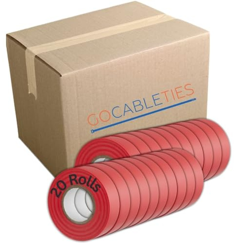 Gocableties Red Electrical Tape, 19mm x 20m, 20 Rolls of Strong Self-Adhesive PVC Insulation Tape for Insulating, Repairing and Protecting Electrical Wires