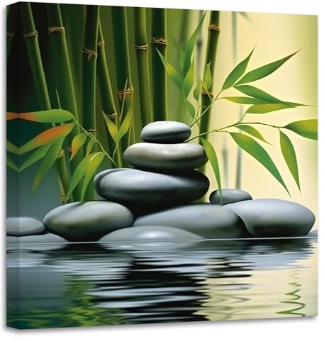 ZXHYWYM Green Bamboo Pictures Zen Wall Art Stone Flower Water SPA Canvas Prints Meditation Yoga Paintings Wall Decor for Bathroom Still Life Artwork(Picture-1, (12.00 x 12.00))