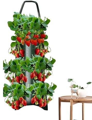 Pflanztaschen, Anbaubeutel Zum Aufhängen, Hängender Erdbeerpflanzer, Hängend Vertikal Garten Erdbeere Pflanzsack 8 Löcher, Indoor-Tomatenanbausystem, Tasche für Pflanzen Kräuter Blumen