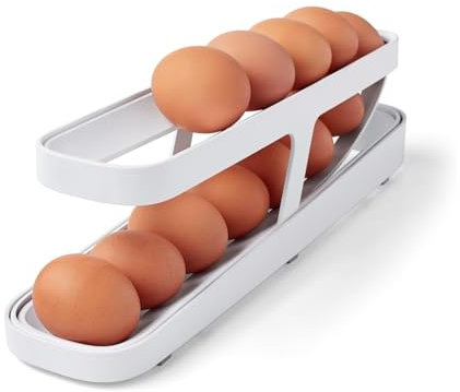 SUBORAWOS Eierhalter für den Kühlschrank, Automatischer Rollender Eierspender, Eierablage zur Organisation von Kühlschränken und Küchen (Weiß)