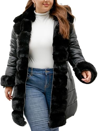 Geschallino Damen Große Größen Gesteppt Leicht Winter Lang Steppmantel mit Kapuze (XL-5XL)
