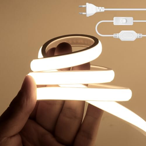 Wisada Striscia LED Neon COB 220V, IP65 Impermeabile Flessibile, 288LED/m 2m Striscia LED FCOB Bianco Naturale 4000K con Interruttore, Illuminazione Camera da Letto Cucina Soggiorno